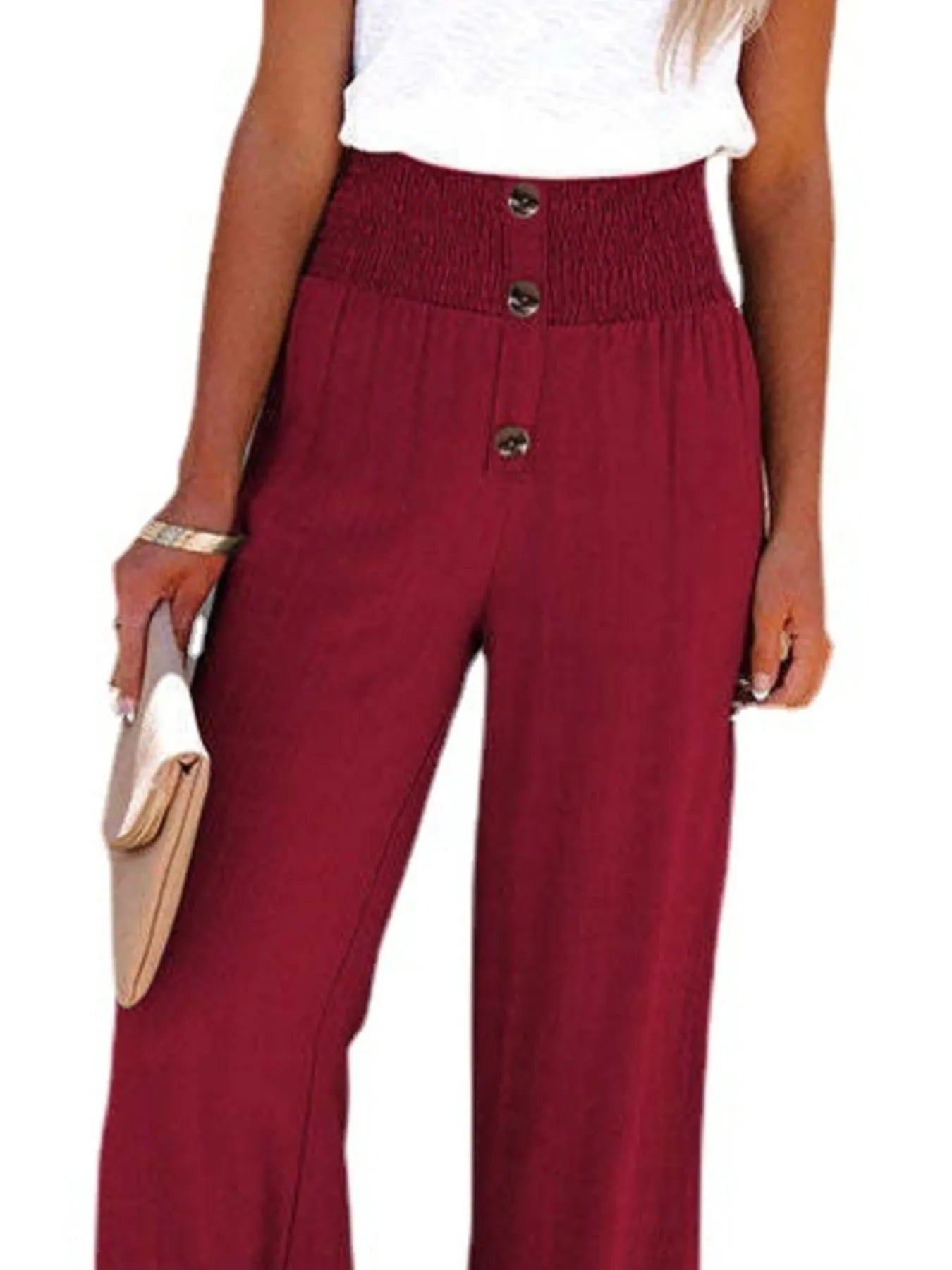 Full Size High - Waisted Textured Wide Leg Pants Plus Size - Seedandsoulful