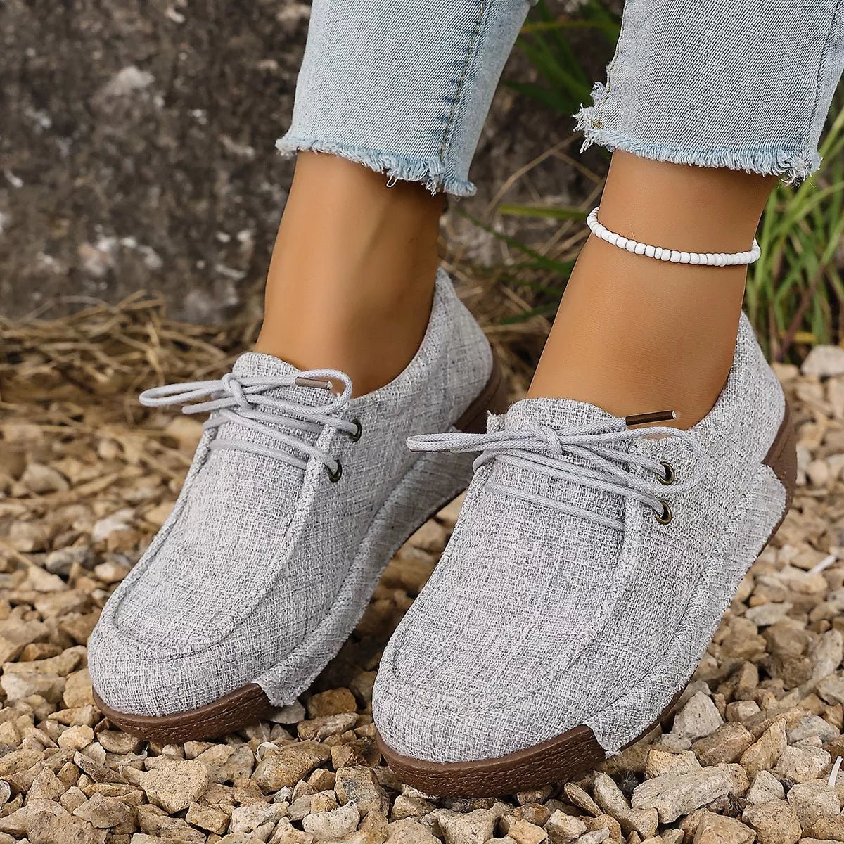 Round Toe Lace - Up Sneakers - Seedandsoulful