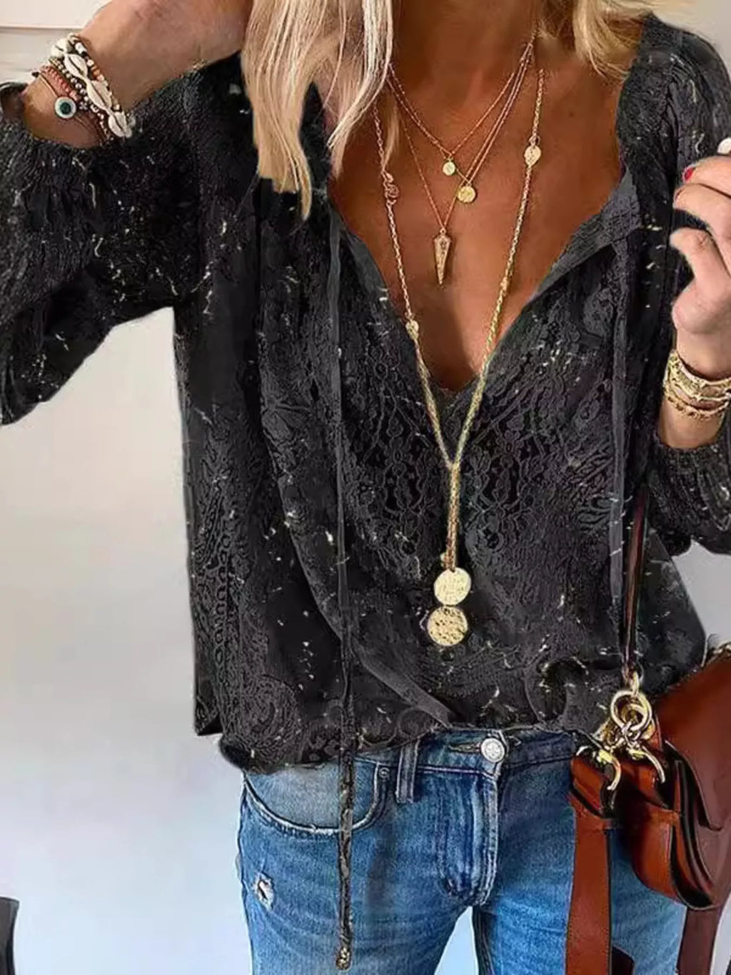 Lace Tie - Neck Blouse - Seedandsoulful