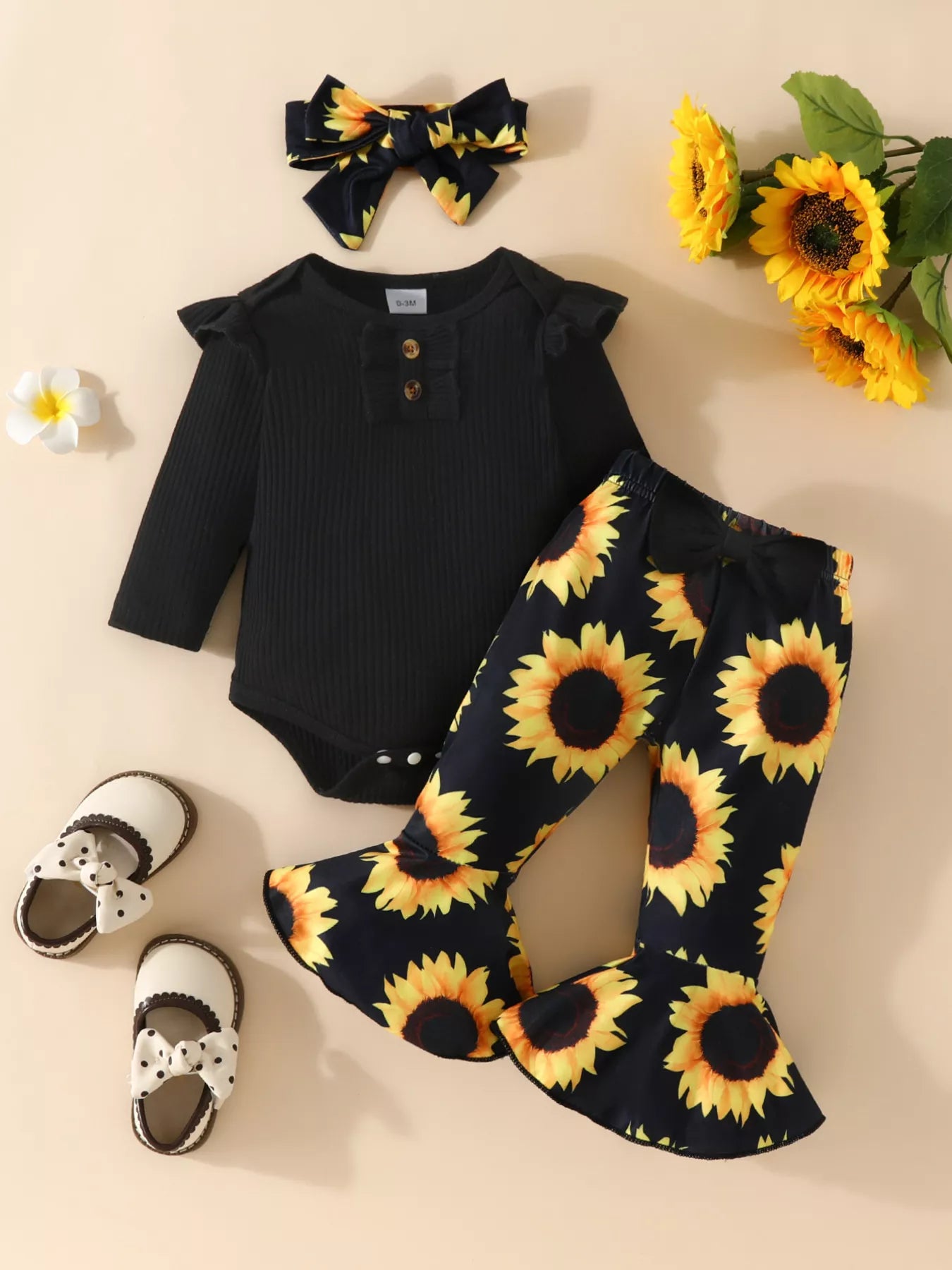 Children's Ruffled Ribbed Top and Sunflower Pants Set - Seedandsoulful