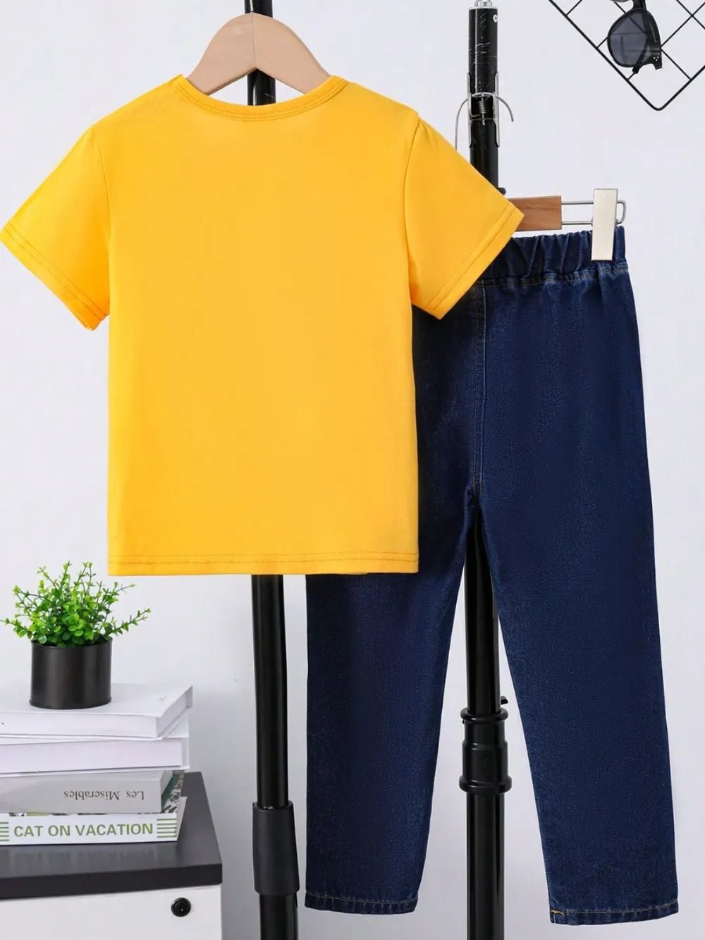 Children's Round Neck Letter Graphic T-Shirt and Distressed Jeans Set - Seedandsoulful