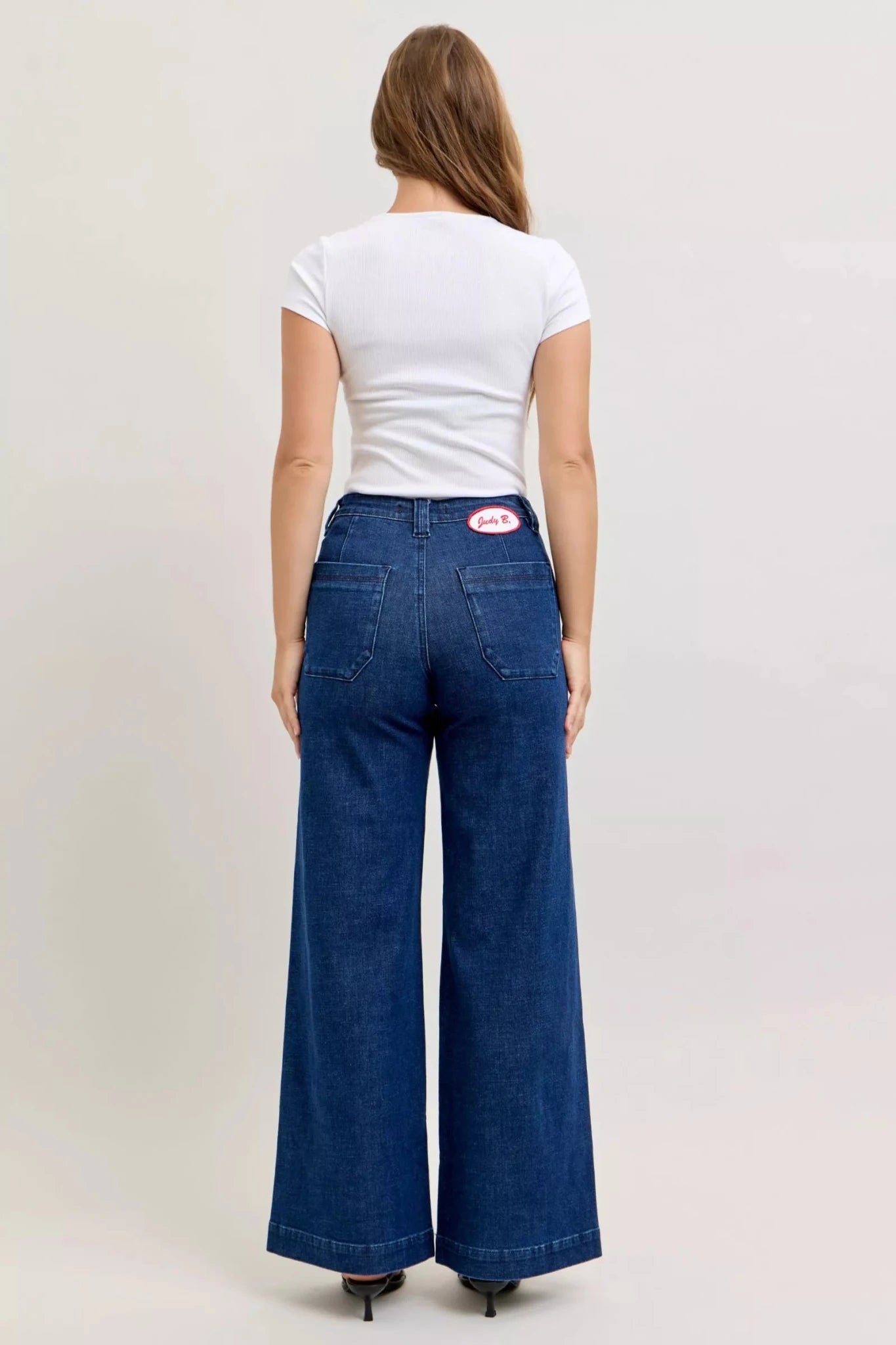 Judy Blue High - Waisted Retro Wide Jeans with Patch Pkts & Twisted Seams - Seedandsoulful