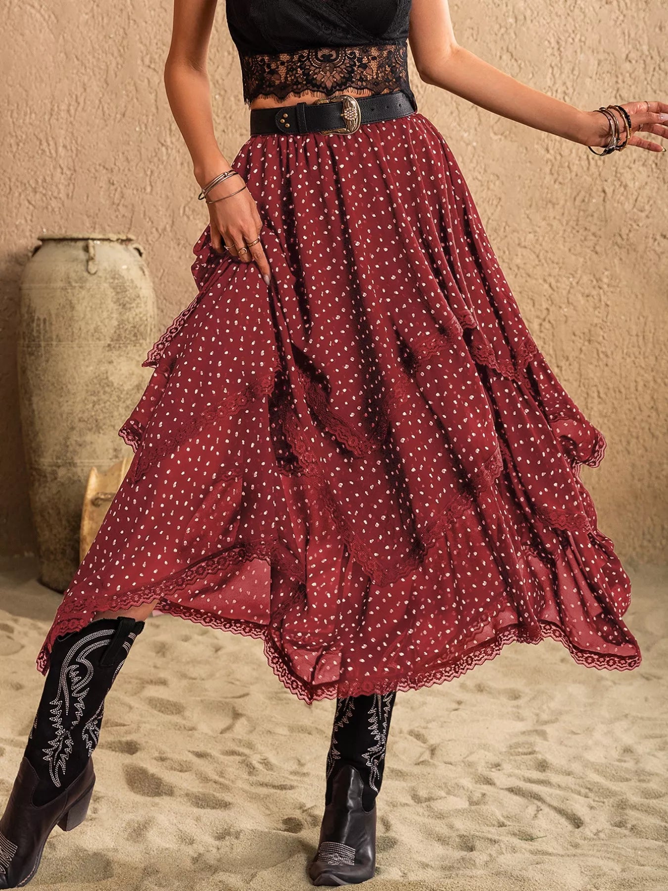 Lace Detail Layered Skirt - Seedandsoulful