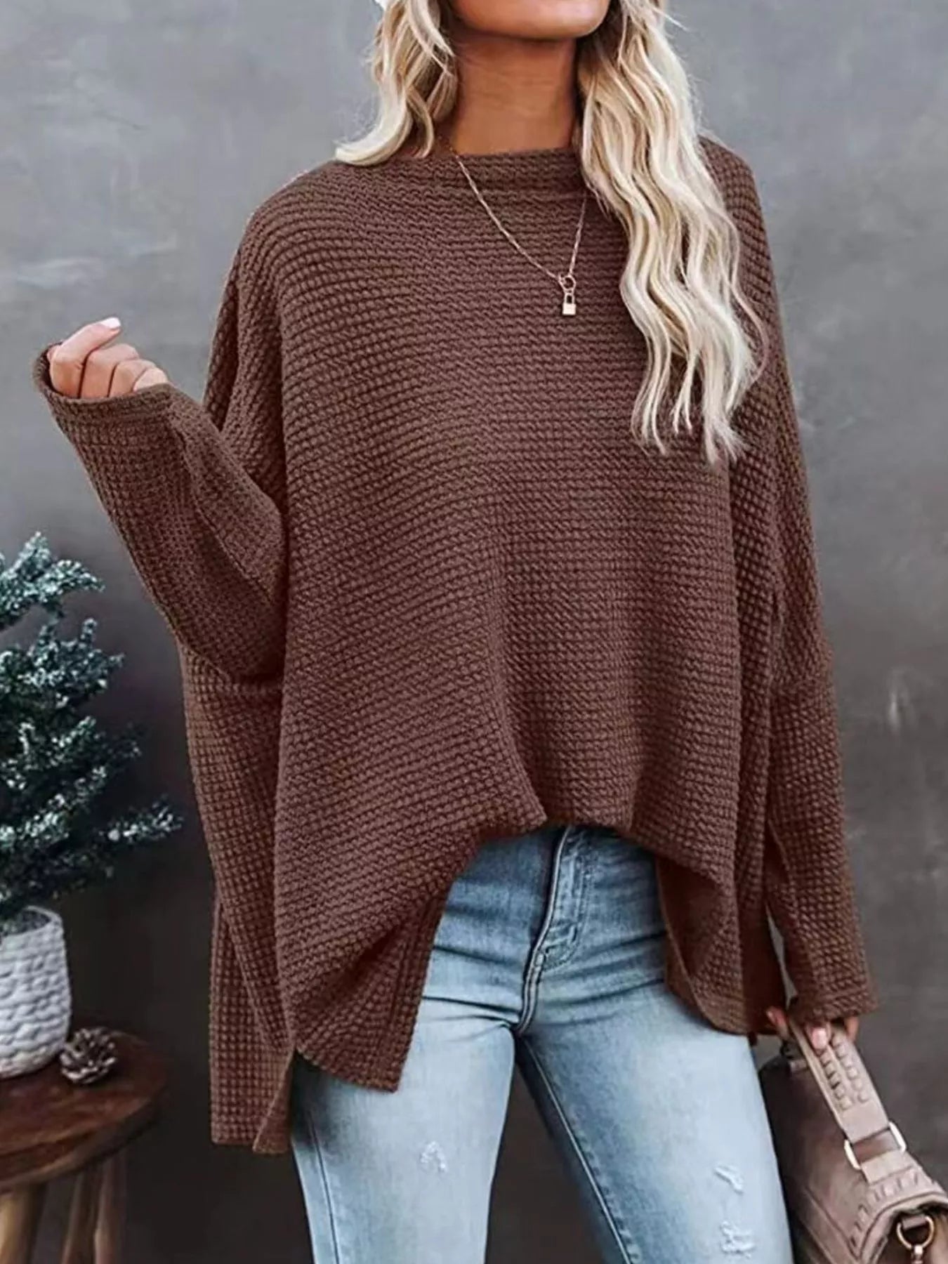 Waffle Knit Boat Neck T-Shirt - Seedandsoulful