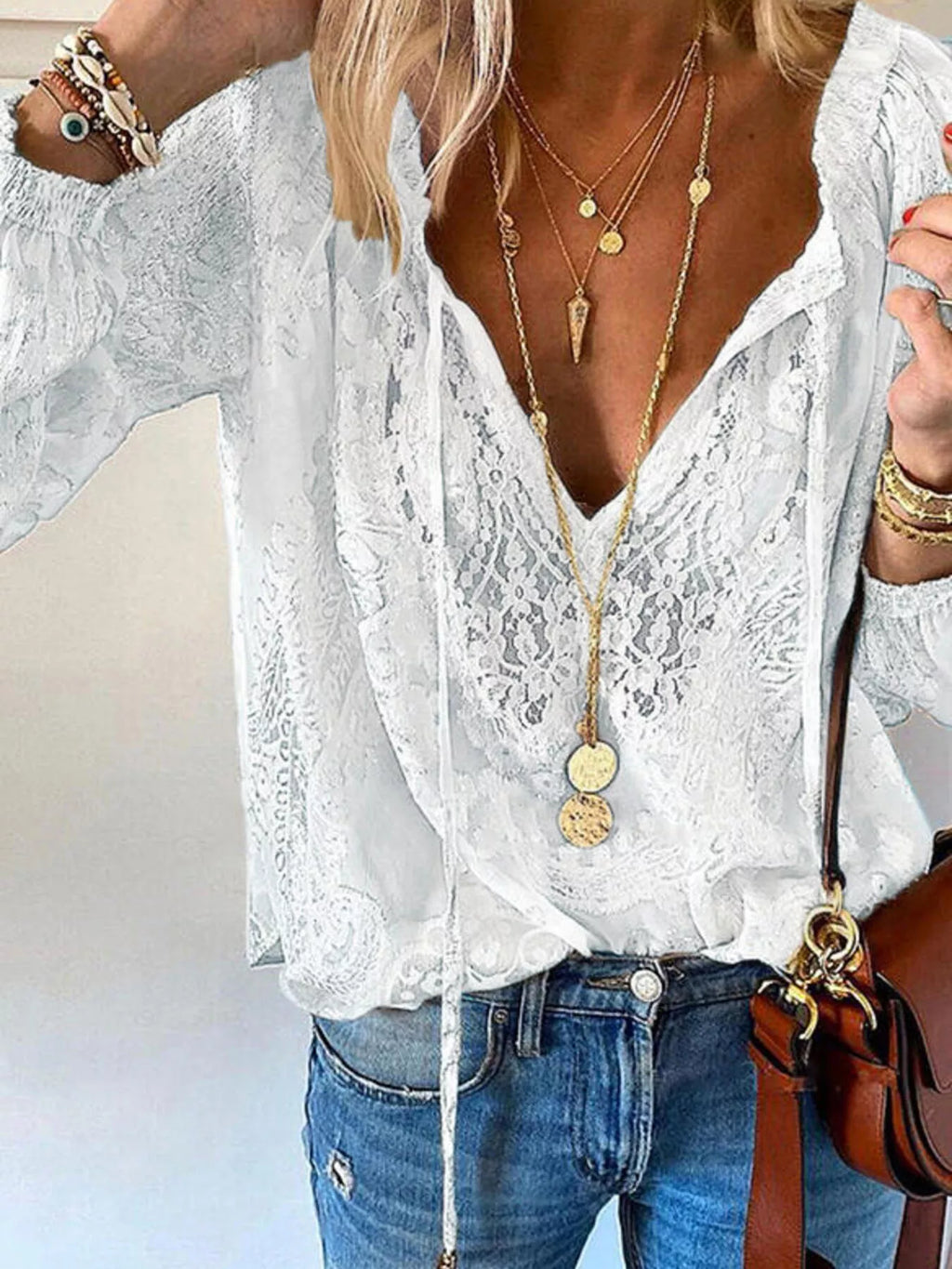 Lace Tie - Neck Blouse - Seedandsoulful