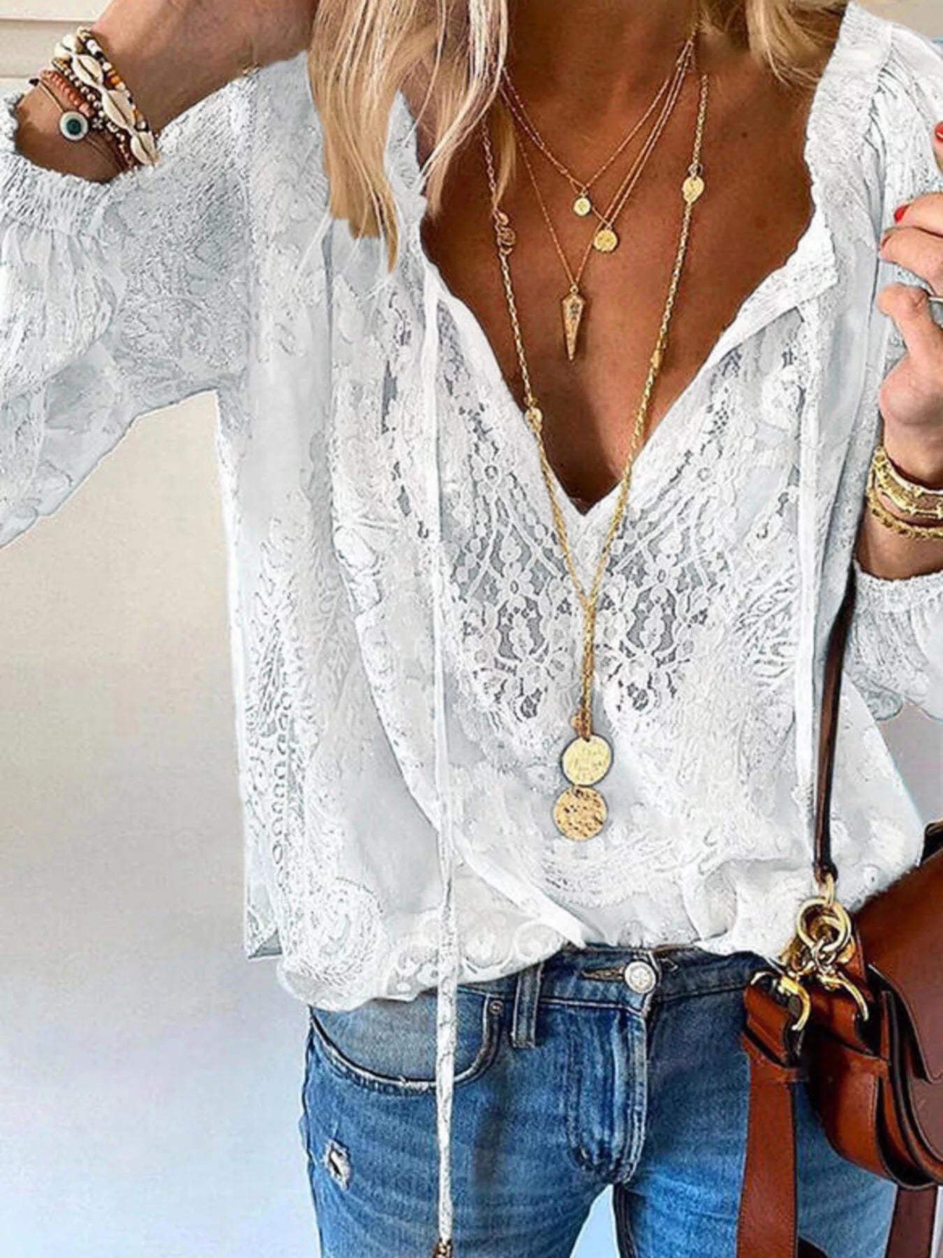 Lace Tie - Neck Blouse - Seedandsoulful
