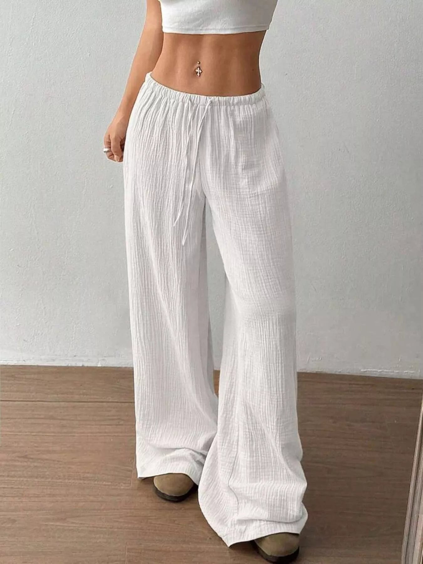 Full Size Drawstring Wide Leg Pants Plus Size - Seedandsoulful