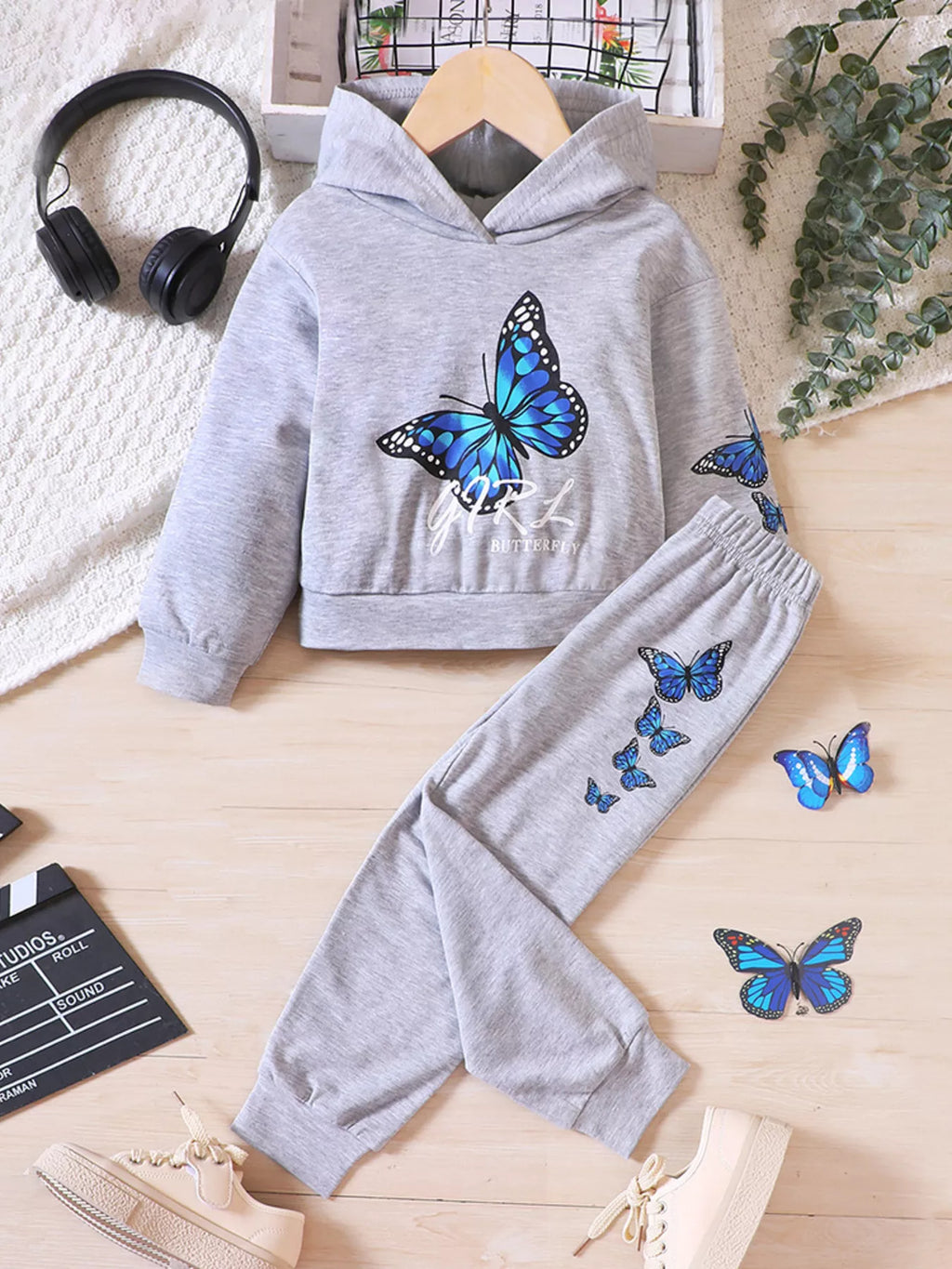 Childrens's Butterfly Print Hoodie & Pants Set - Seedandsoulful