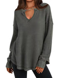 Slit Notched Long Sleeve T-Shirt - Seedandsoulful