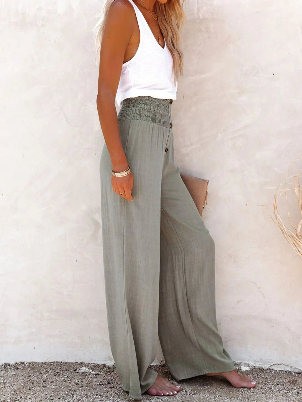 Full Size High - Waisted Textured Wide Leg Pants Plus Size - Seedandsoulful