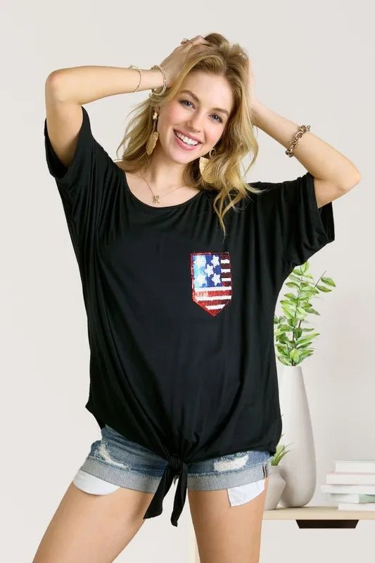 ADORA Sequin US Flag Pocketed Top - Seedandsoulful