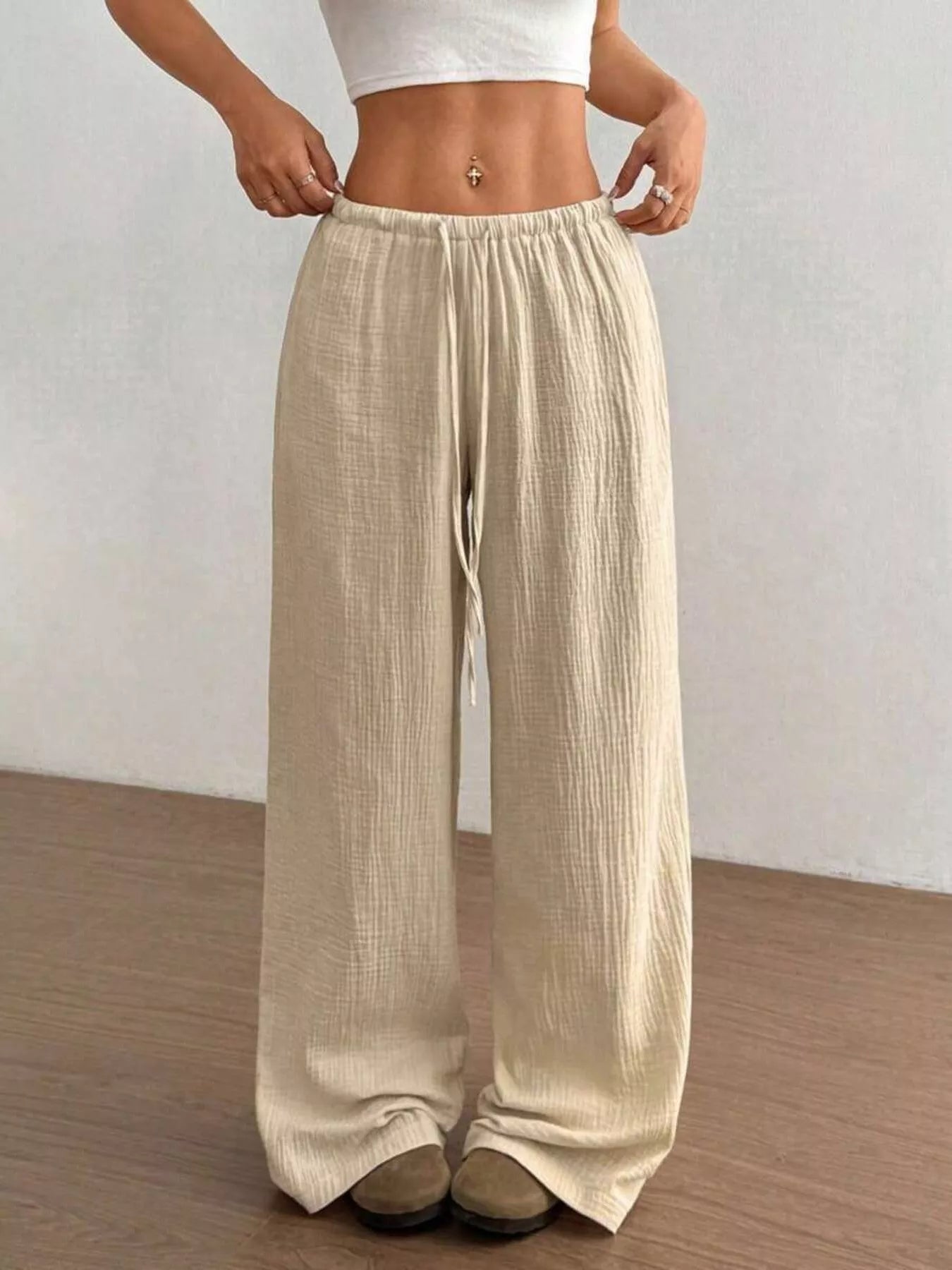 Full Size Drawstring Wide Leg Pants Plus Size - Seedandsoulful