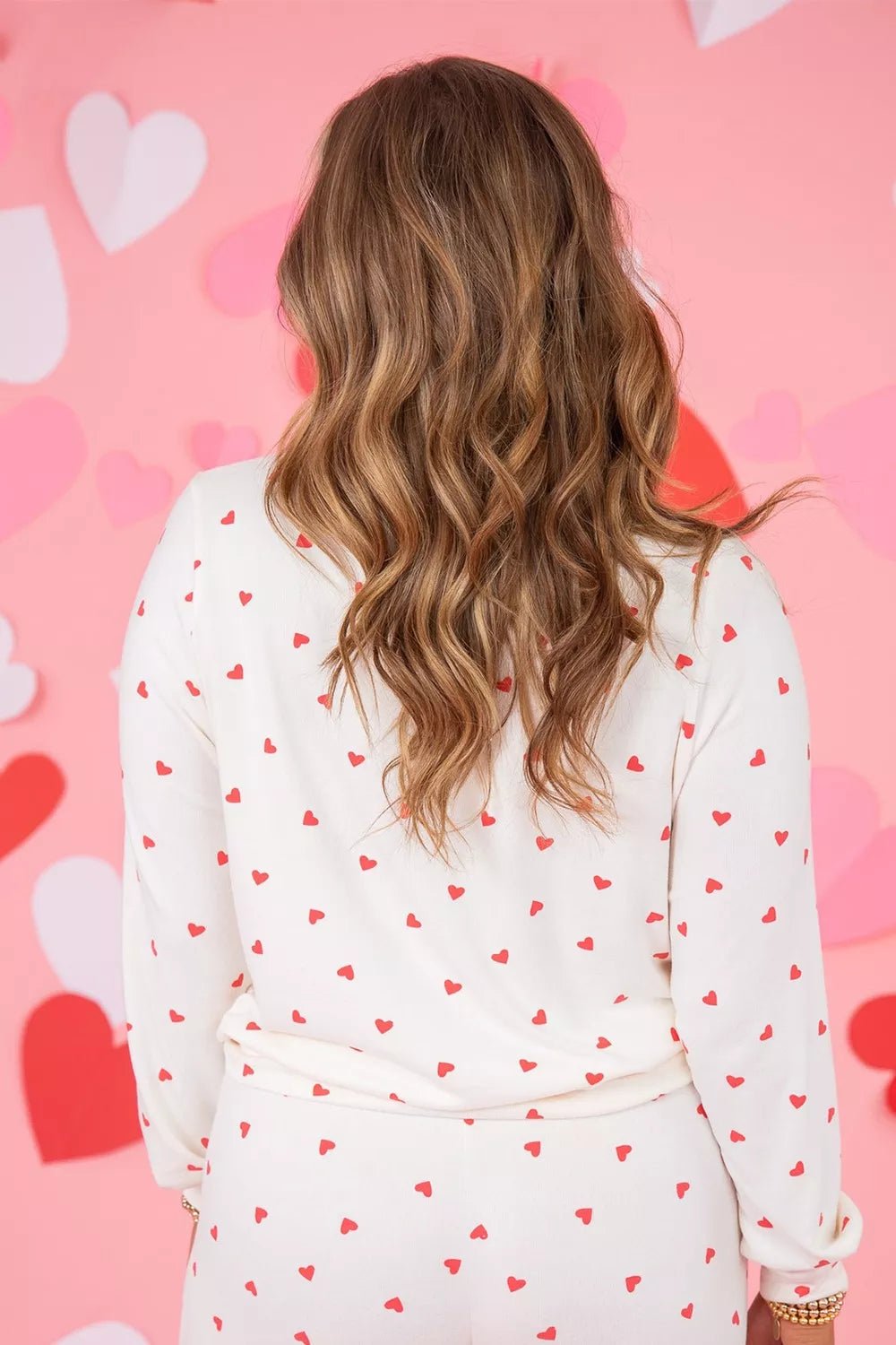 Hearts Printed Long Sleeve Top Drawstring Pants Lounge Set - Seedandsoulful