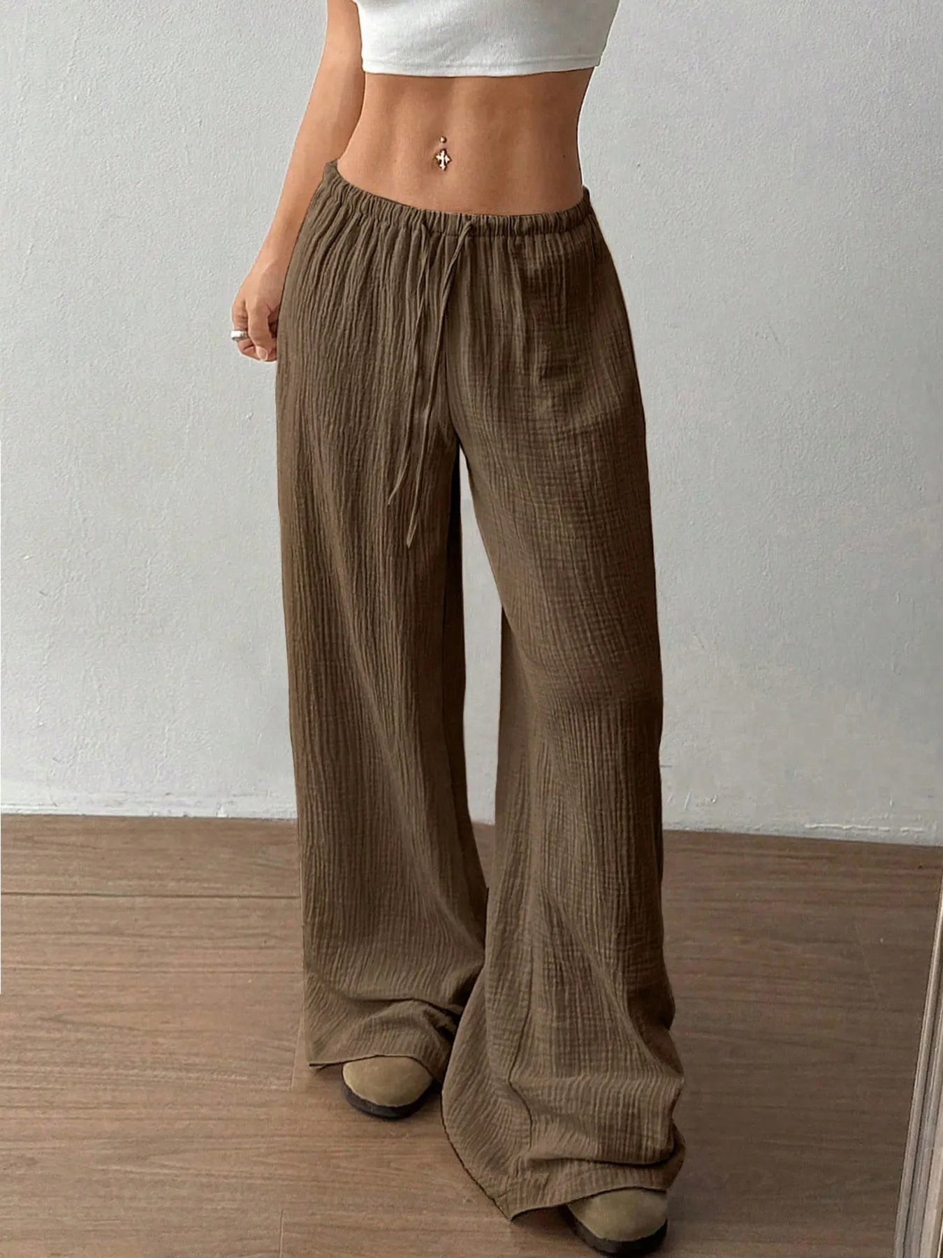 Drawstring Wide - Leg Casual Pants - Seedandsoulful