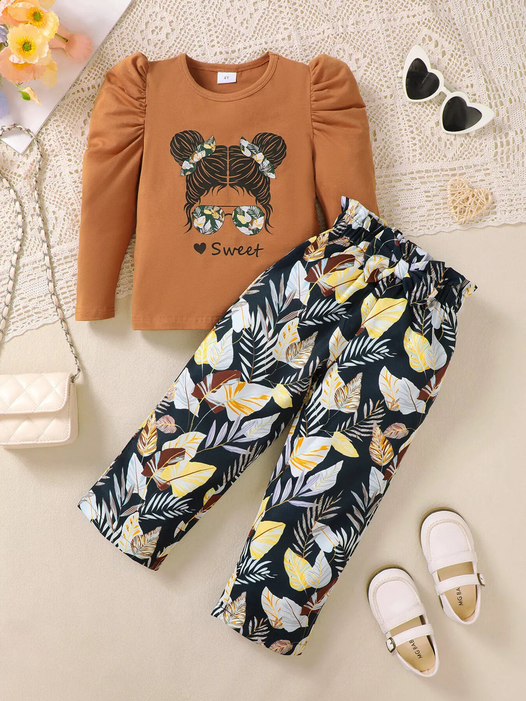 Children's Graphic Top & Floral Pants Set - Seedandsoulful