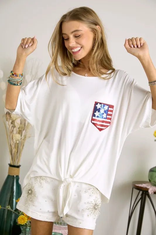 ADORA Sequin US Flag Pocketed Top - Seedandsoulful