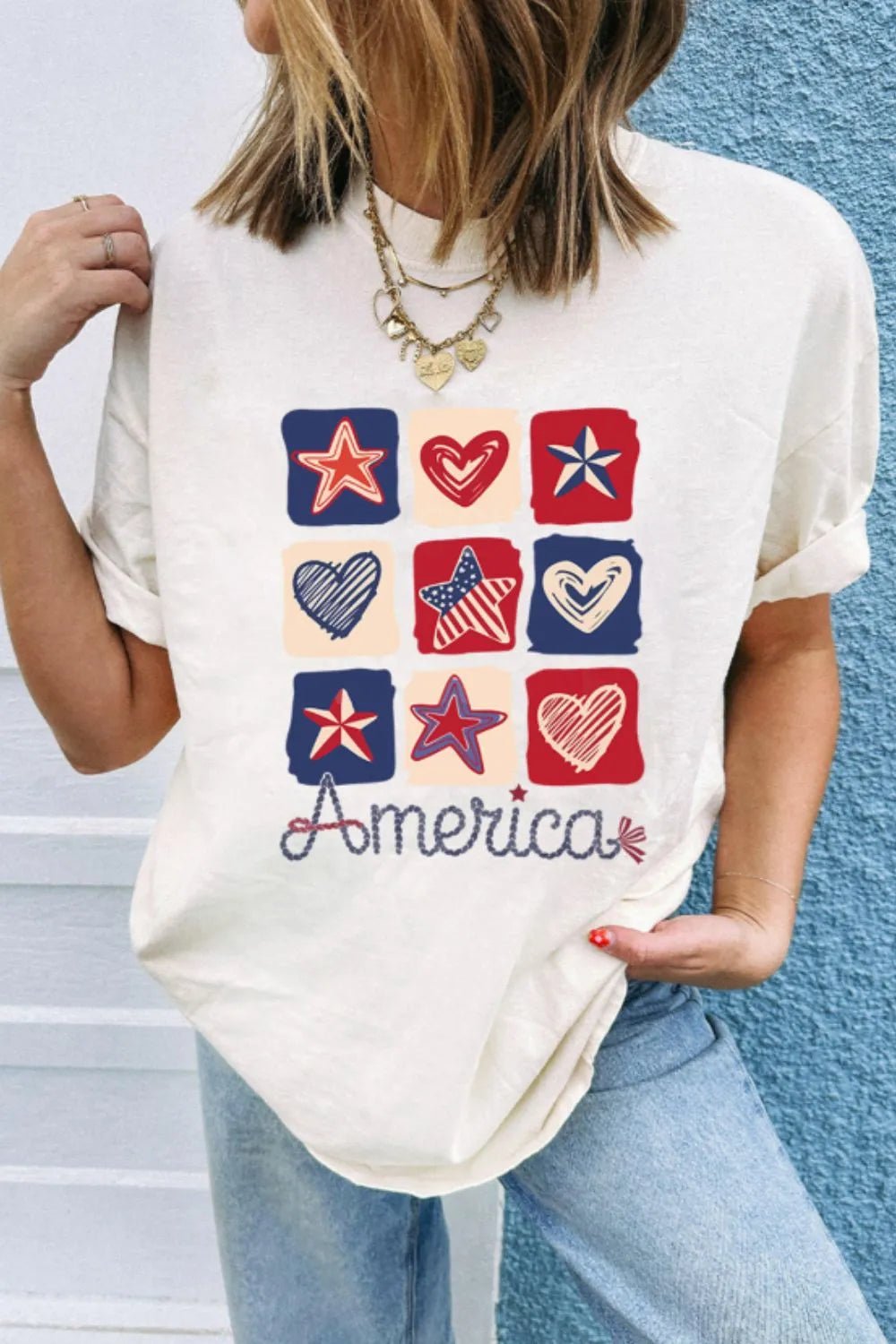 American Heart Star Checkered Graphic Tee - Seedandsoulful