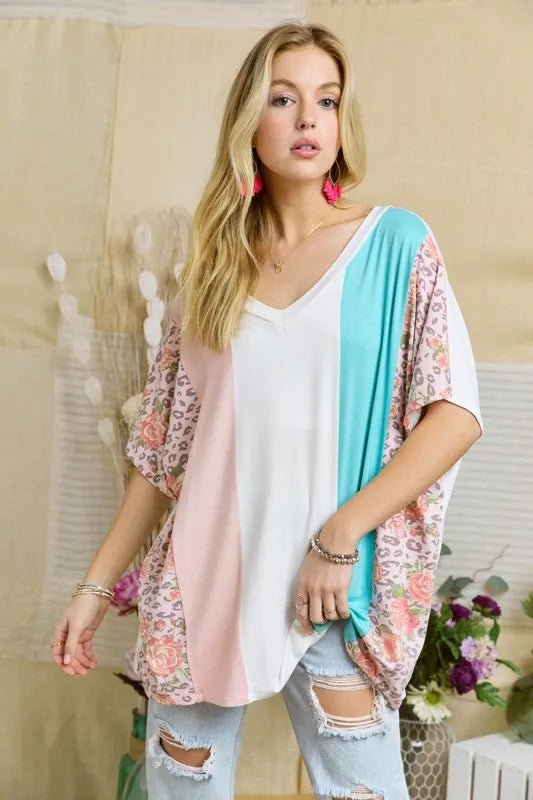 ADORA Colorblock Casual Knit Tunic Top - Seedandsoulful