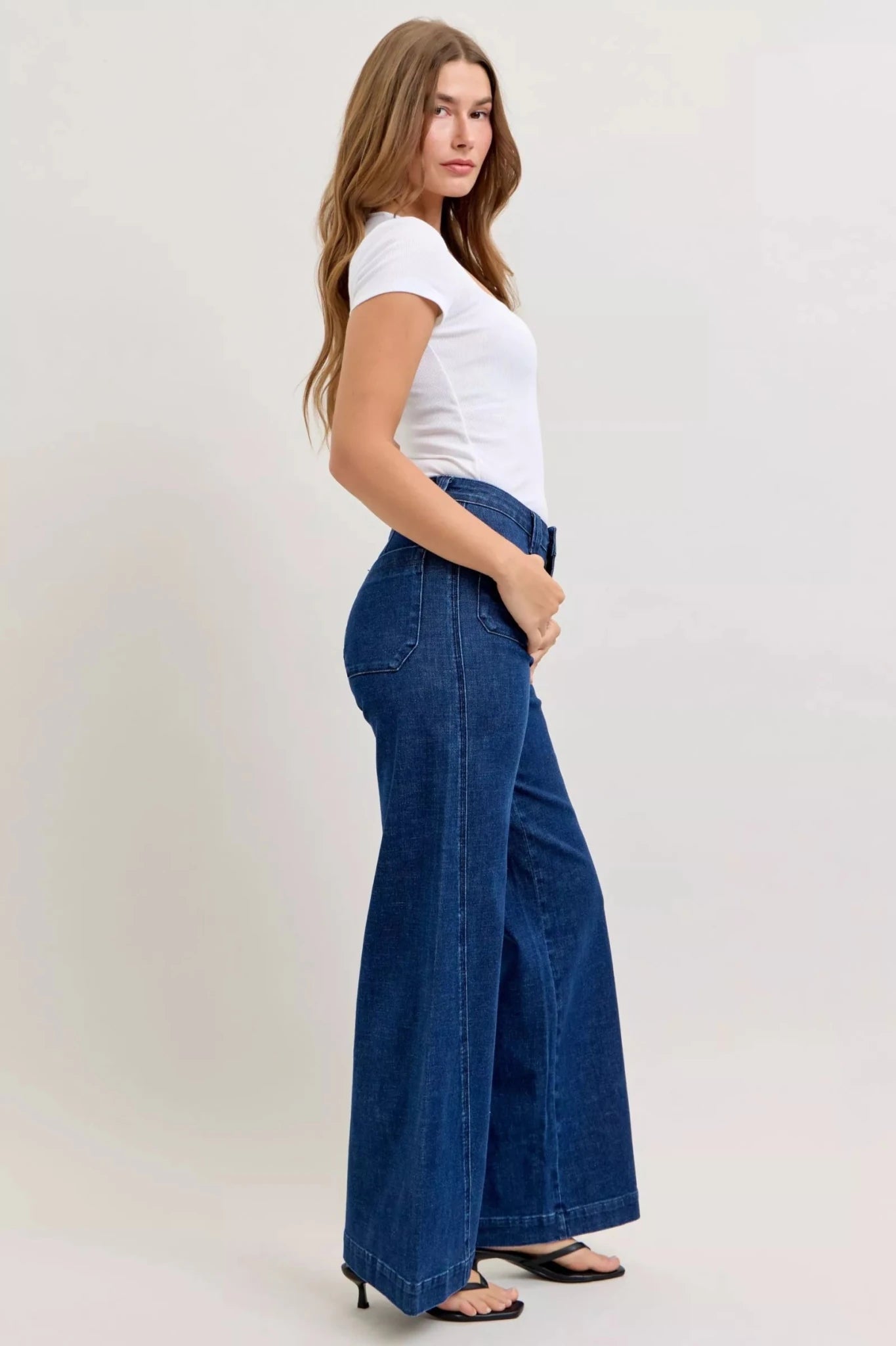 Judy Blue High - Waisted Retro Wide Jeans with Patch Pkts & Twisted Seams - Seedandsoulful