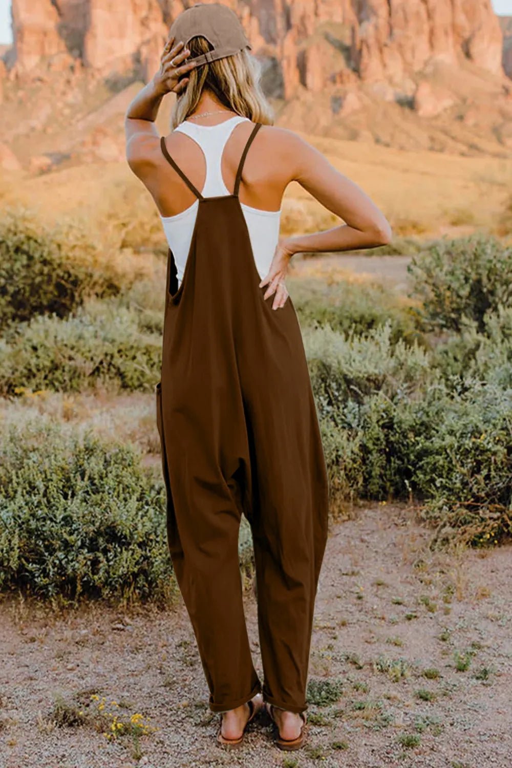 Double Take Full Size V - Neck Sleeveless Jumpsuit with Pockets - Seedandsoulful