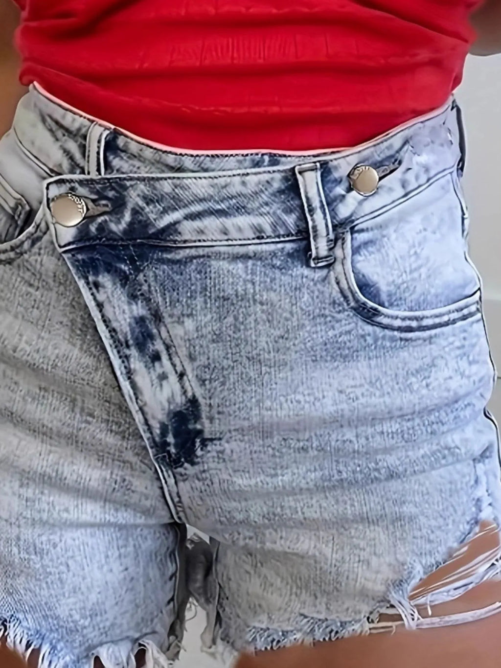 High Waisted Distressed Denim Shorts with Frayed Hem - Seedandsoulful