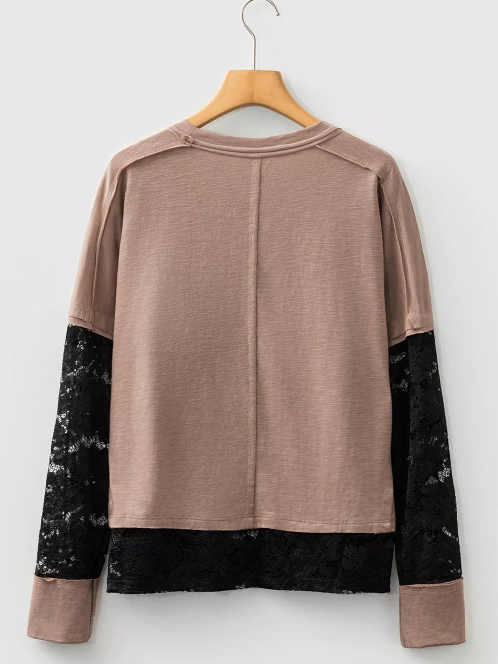 Sheer Lace Patchwork Casual Long Sleeve Tee - Seedandsoulful