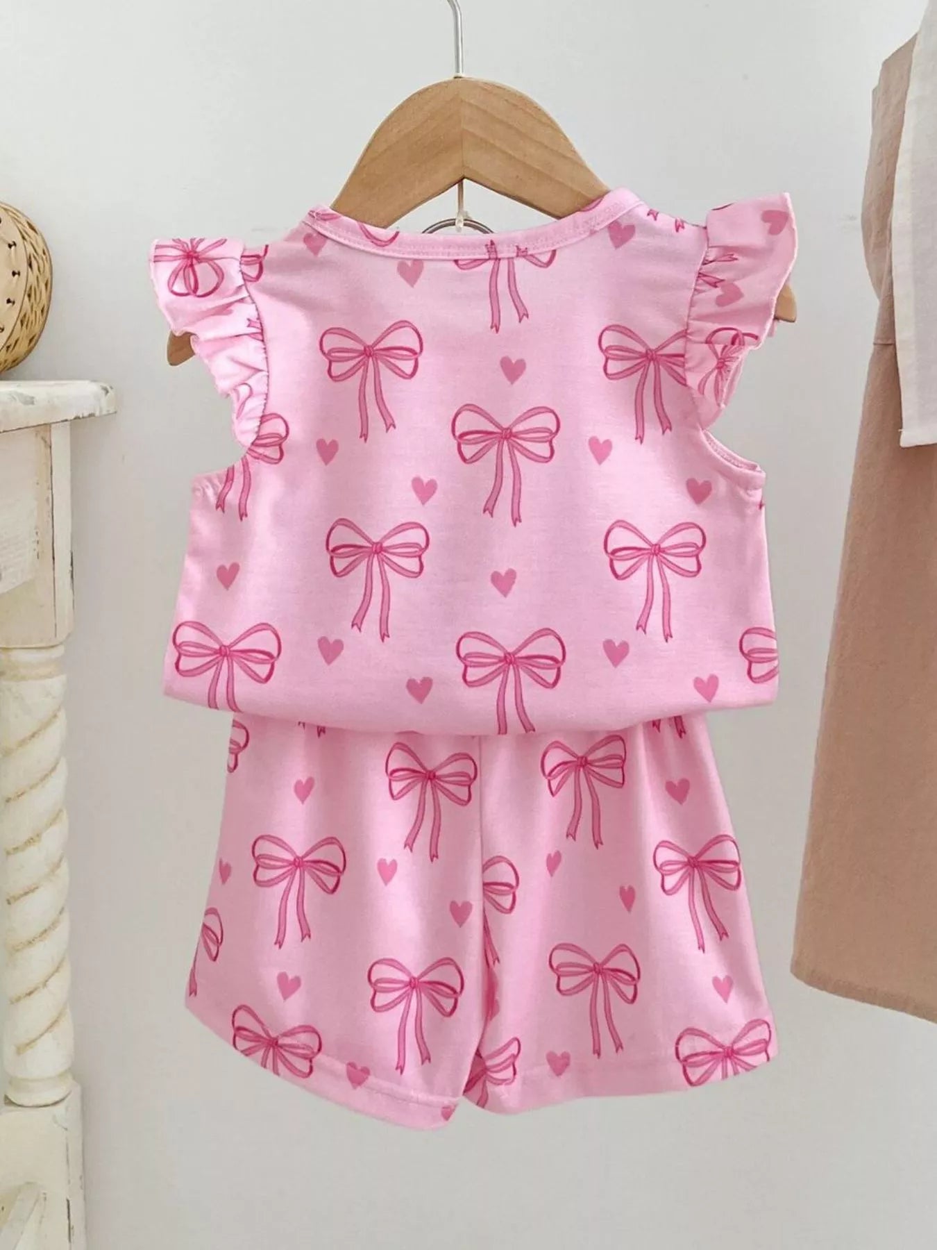 Children's Bowknot Ruffle Sleeve Top and Shorts Set - Seedandsoulful