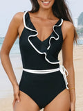 Ruffle Trim V - Neck One - Piece Swimsuit - Seedandsoulful
