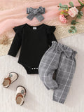 Children's Bodysuit & Plaid Pants & Headband Set - Seedandsoulful