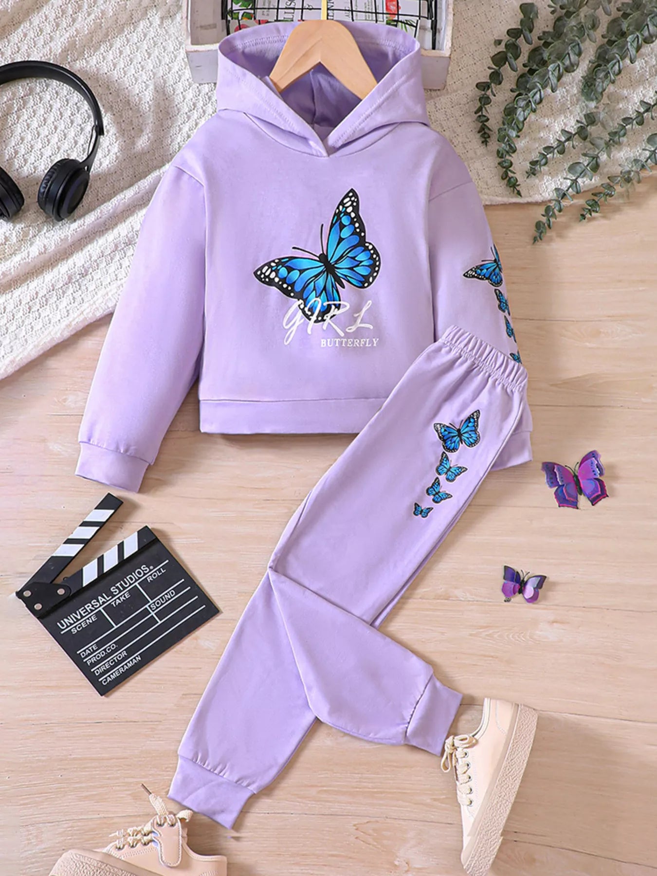 Childrens's Butterfly Print Hoodie & Pants Set - Seedandsoulful