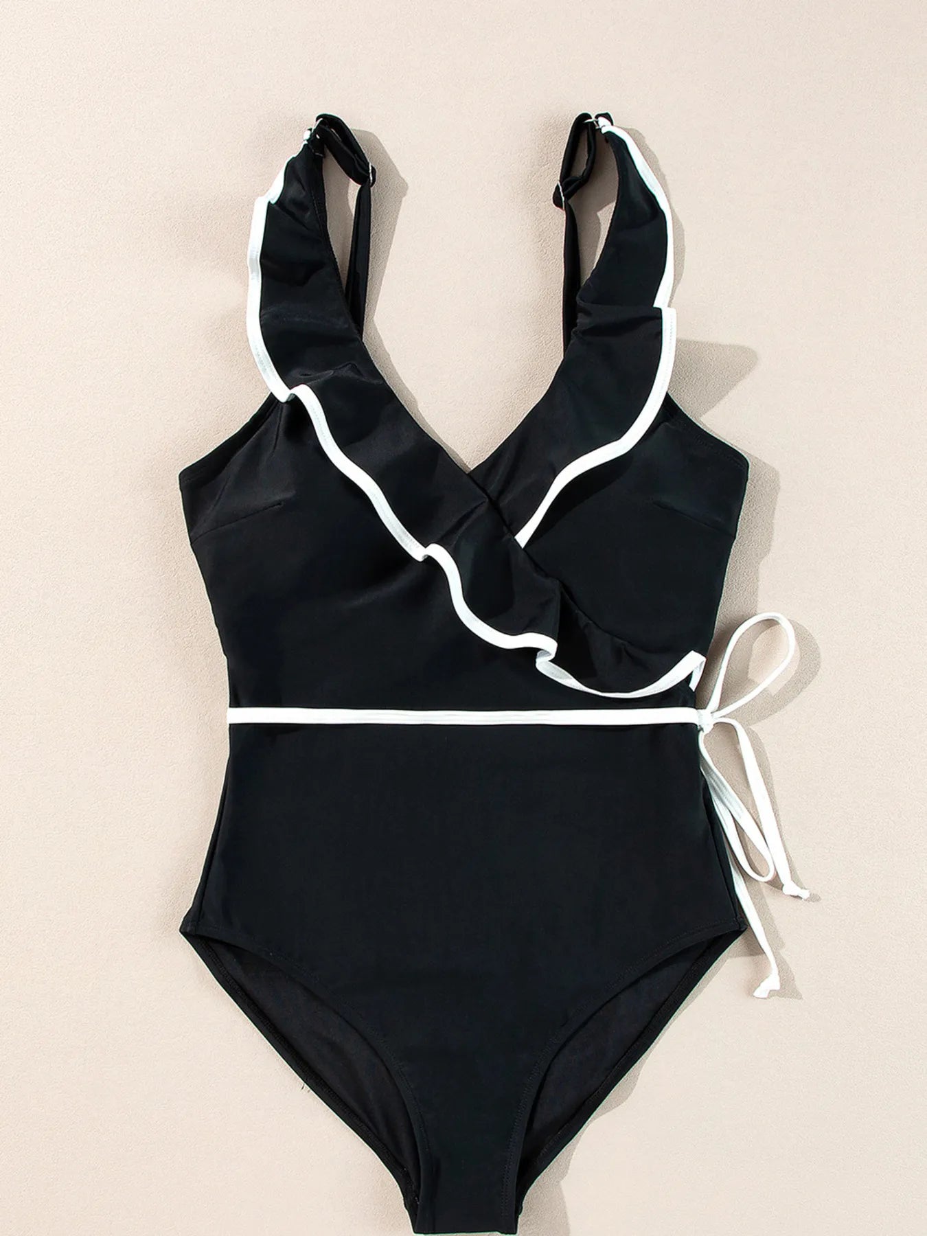 Ruffle Trim V - Neck One - Piece Swimsuit - Seedandsoulful