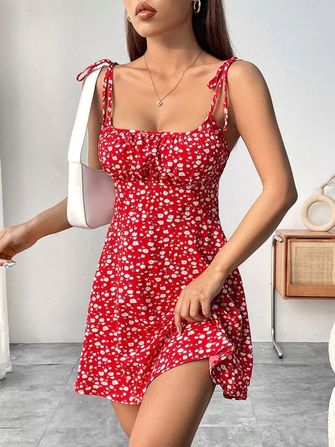 Floral Print Tie Strap Mini Dress - Seedandsoulful