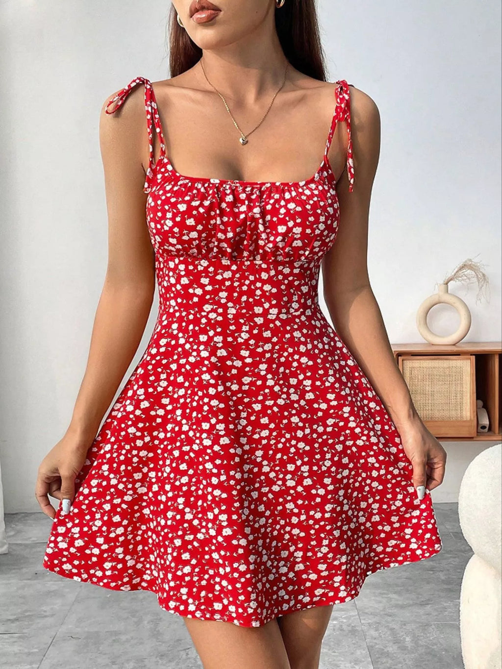 Floral Print Tie Strap Mini Dress - Seedandsoulful