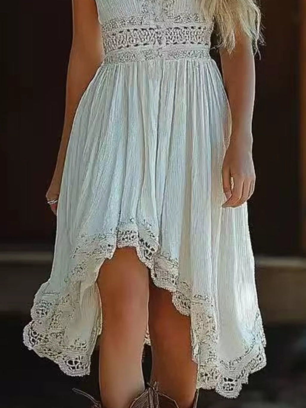 Asymmetrical Hem Lace V - Neck Cami Dress - Seedandsoulful