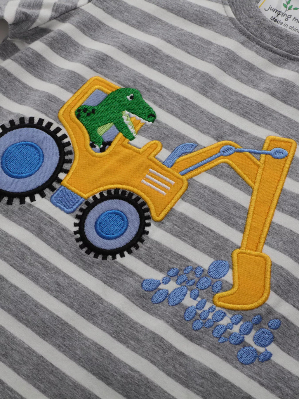 Children's Excavator Striped Round Neck T-Shirt - Seedandsoulful