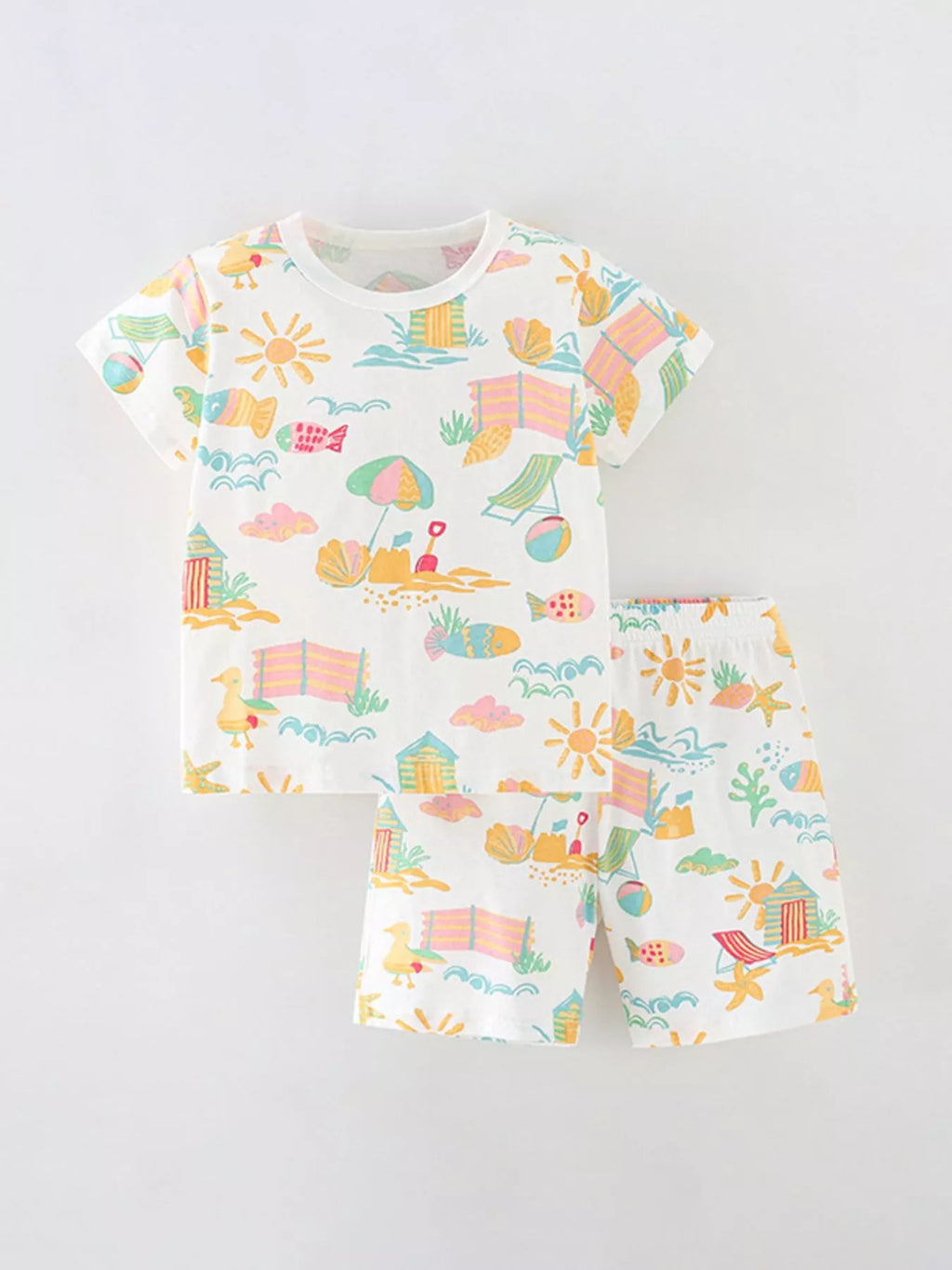 Children's Beach Print Round Neck Tee Shorts Set and - Seedandsoulful