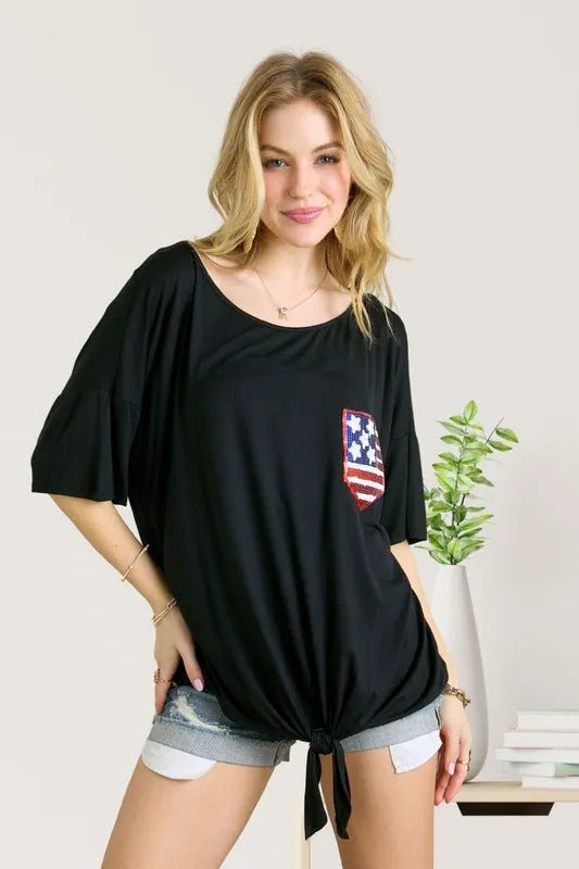 ADORA Sequin US Flag Pocketed Top - Seedandsoulful