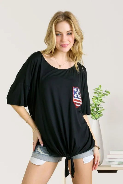 ADORA Sequin US Flag Pocketed Top - Seedandsoulful