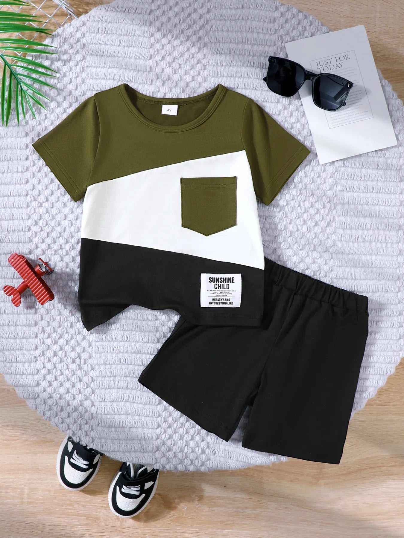 Children's Color Block Short Sleeve Top and Shorts Set - Seedandsoulful