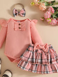 Children's Ruffled Ribbed Bodysuit and Skirt Set with Headband - Seedandsoulful