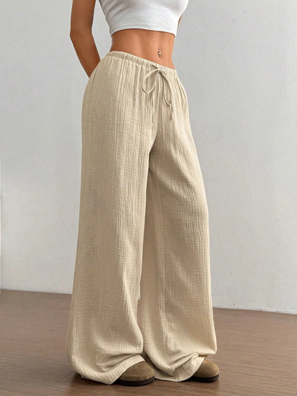 Drawstring Wide - Leg Casual Pants - Seedandsoulful