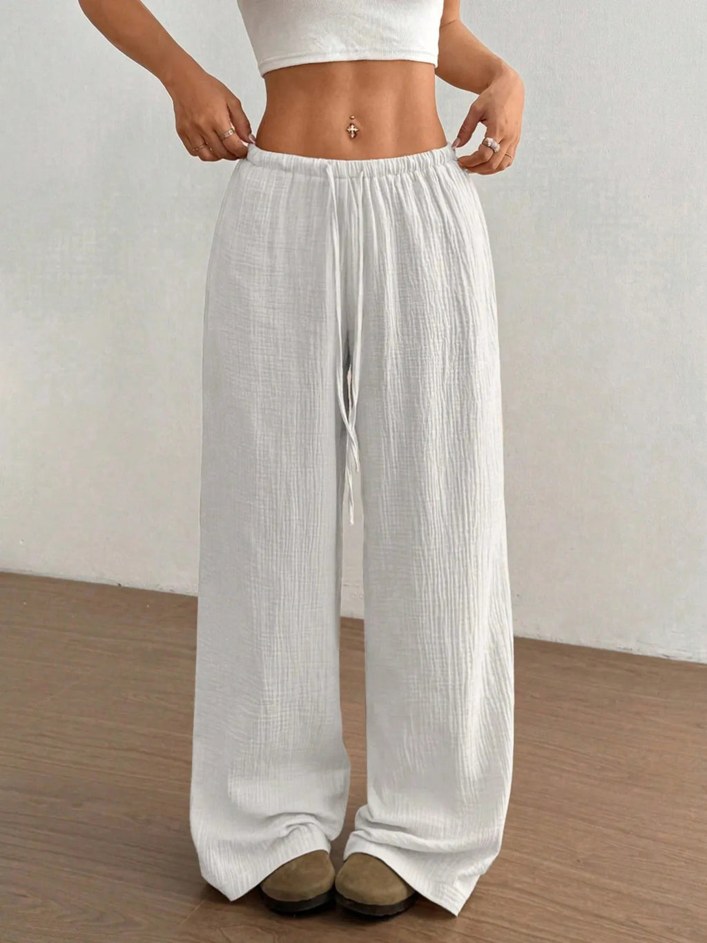 Drawstring Wide - Leg Casual Pants - Seedandsoulful