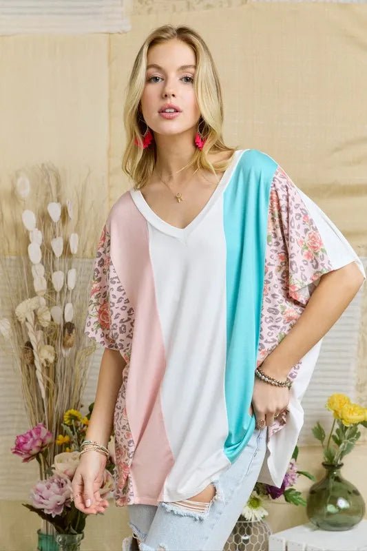 ADORA Colorblock Casual Knit Tunic Top - Seedandsoulful