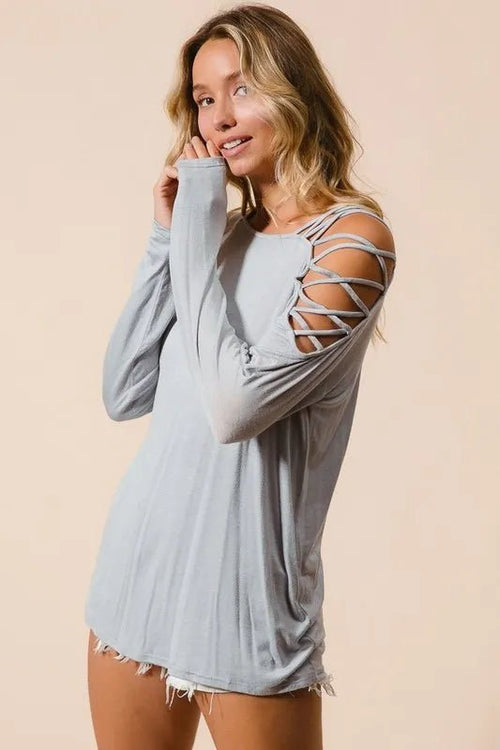 BiBi Jersey Knit One Shoulder Top with Criss Cross - Seedandsoulful