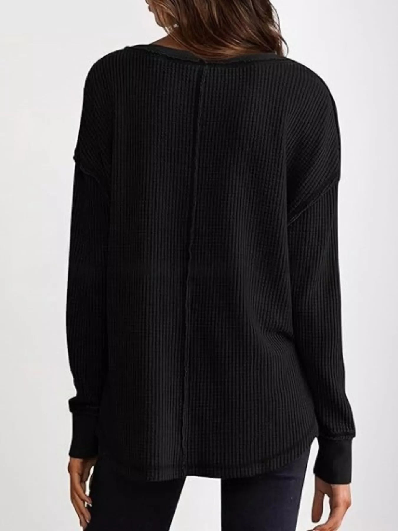 Slit Notched Long Sleeve T-Shirt - Seedandsoulful