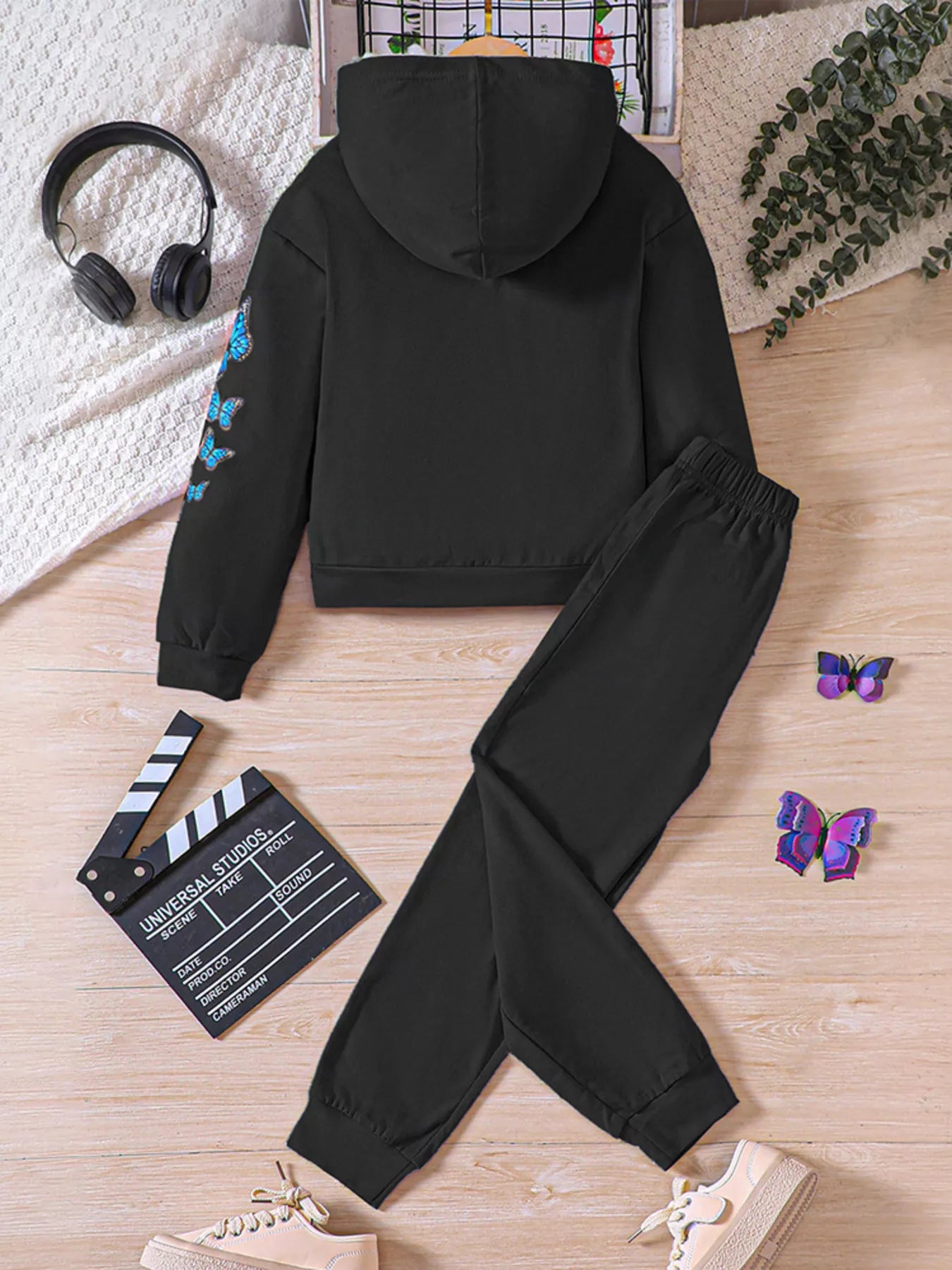 Childrens's Butterfly Print Hoodie & Pants Set - Seedandsoulful