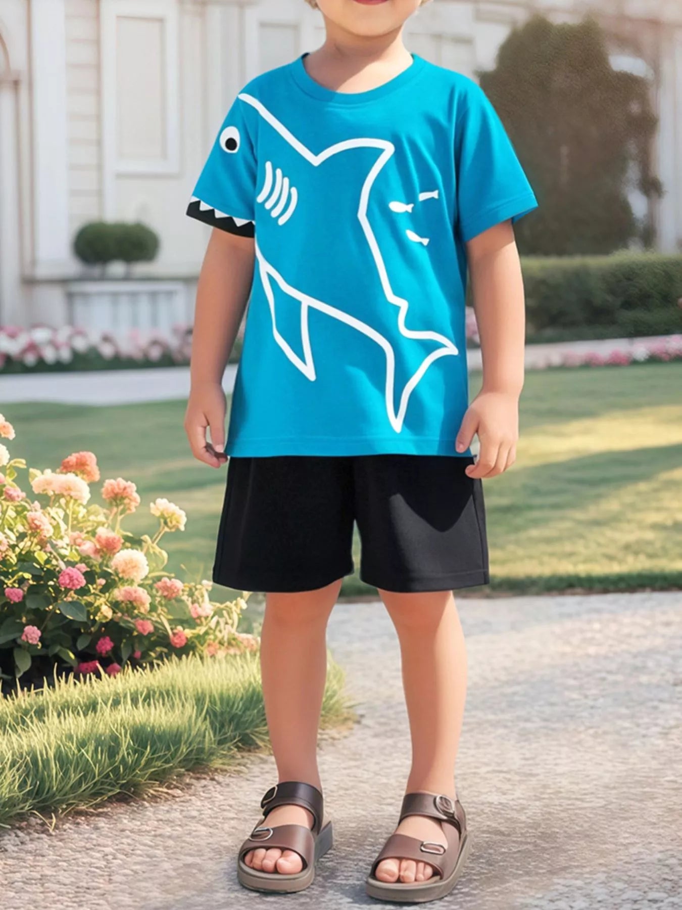 Children's Shark Graphic Tee & Shorts Set - Seedandsoulful