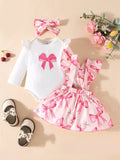 Children's Bowknot Print Ruffle Trim 3 Piece Set - Seedandsoulful
