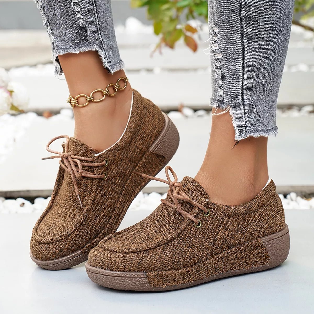 Round Toe Lace - Up Sneakers - Seedandsoulful