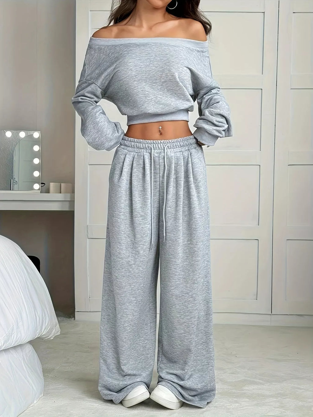 Full Size Boat Neck Crop Top & Wide Leg Pants Set Plus Size - Seedandsoulful